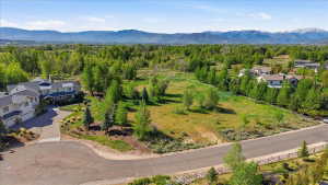 Expansive land parcel featuring open green space, scattered mature trees, and distant mountain ranges