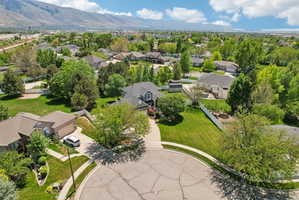 Aerial perspective featuring a residential neighborhood with varied architectural styles