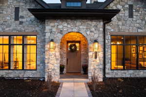 Stone facade with arched entryway