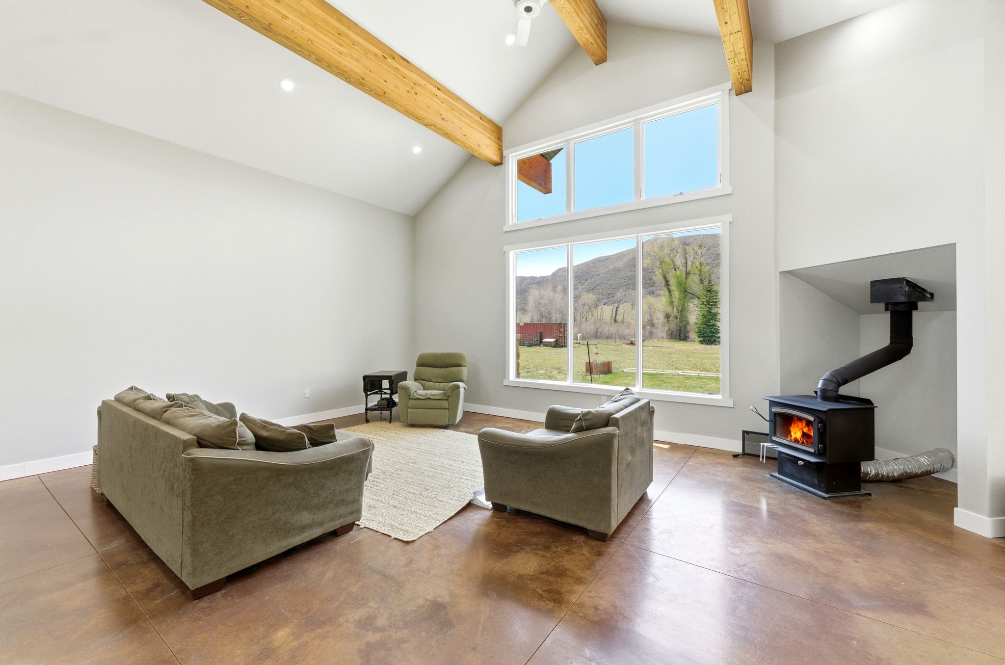 Vaulted ceiling with exposed wood beams