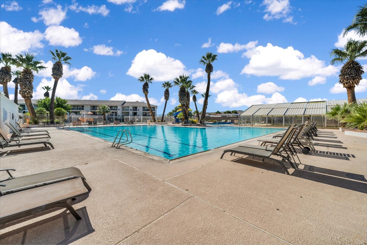 Expansive outdoor pool with clear blue water