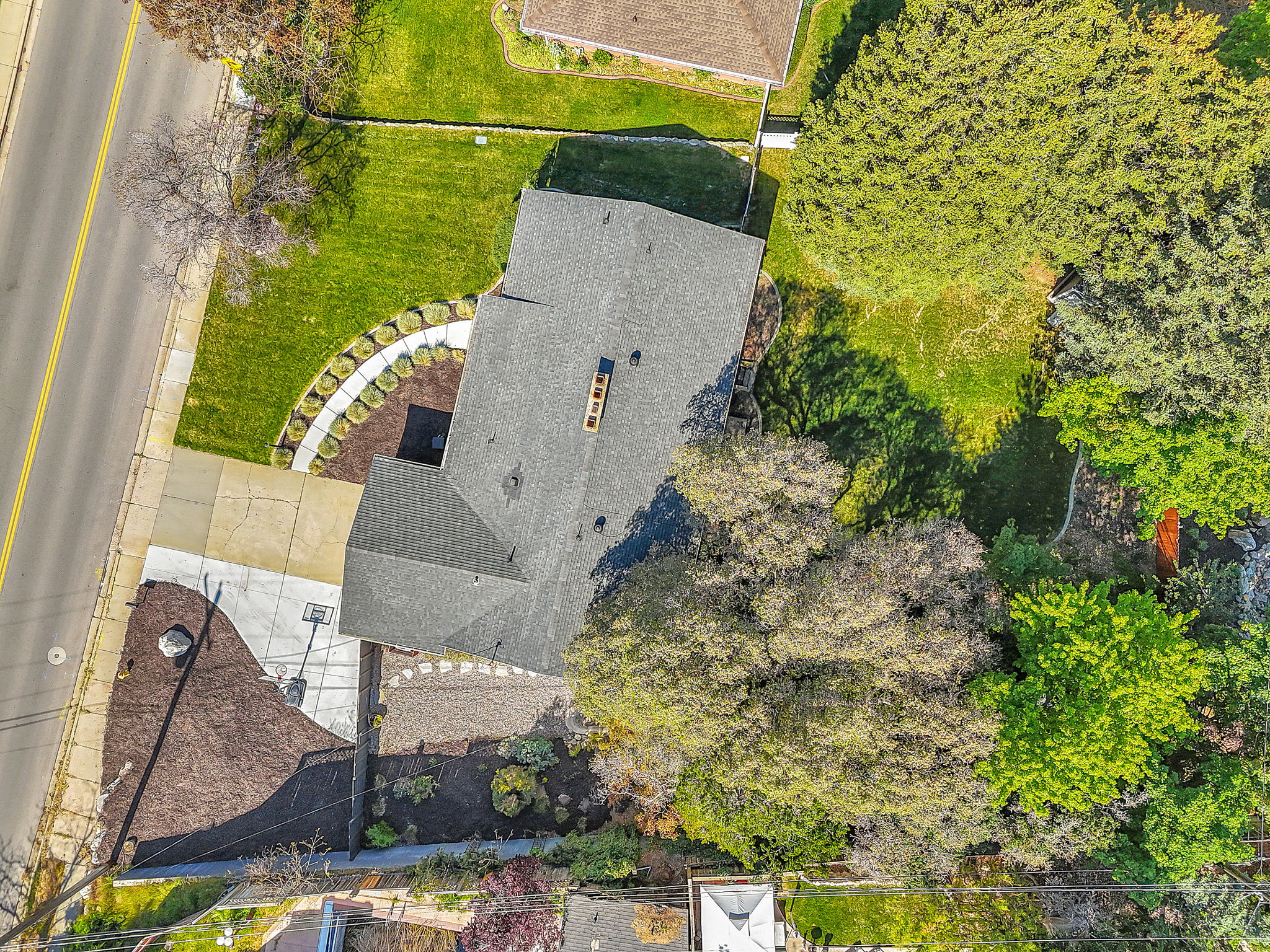 Aerial perspective highlighting the property's layout