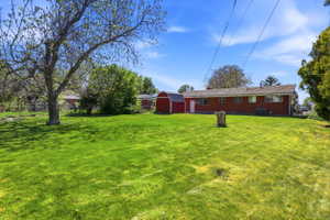Expansive green lawn with mature shade trees