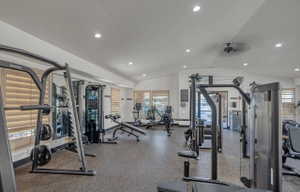Dedicated fitness center featuring a variety of exercise equipment