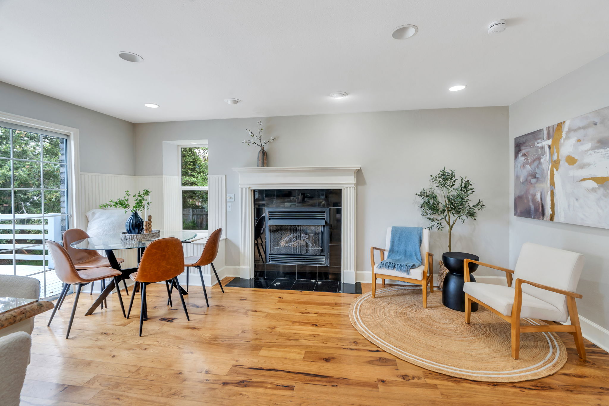 Fireplace adds warmth to dining/sitting area
