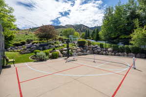 Multi-purpose sports court featuring concrete surfacing and painted court lines