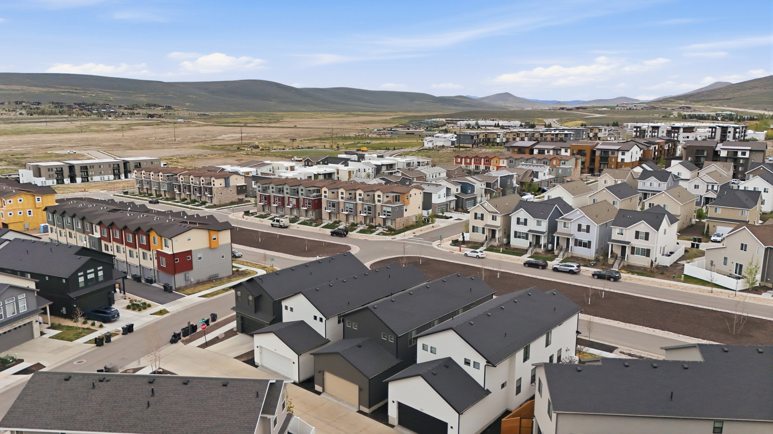 Aerial perspective of a contemporary residential development