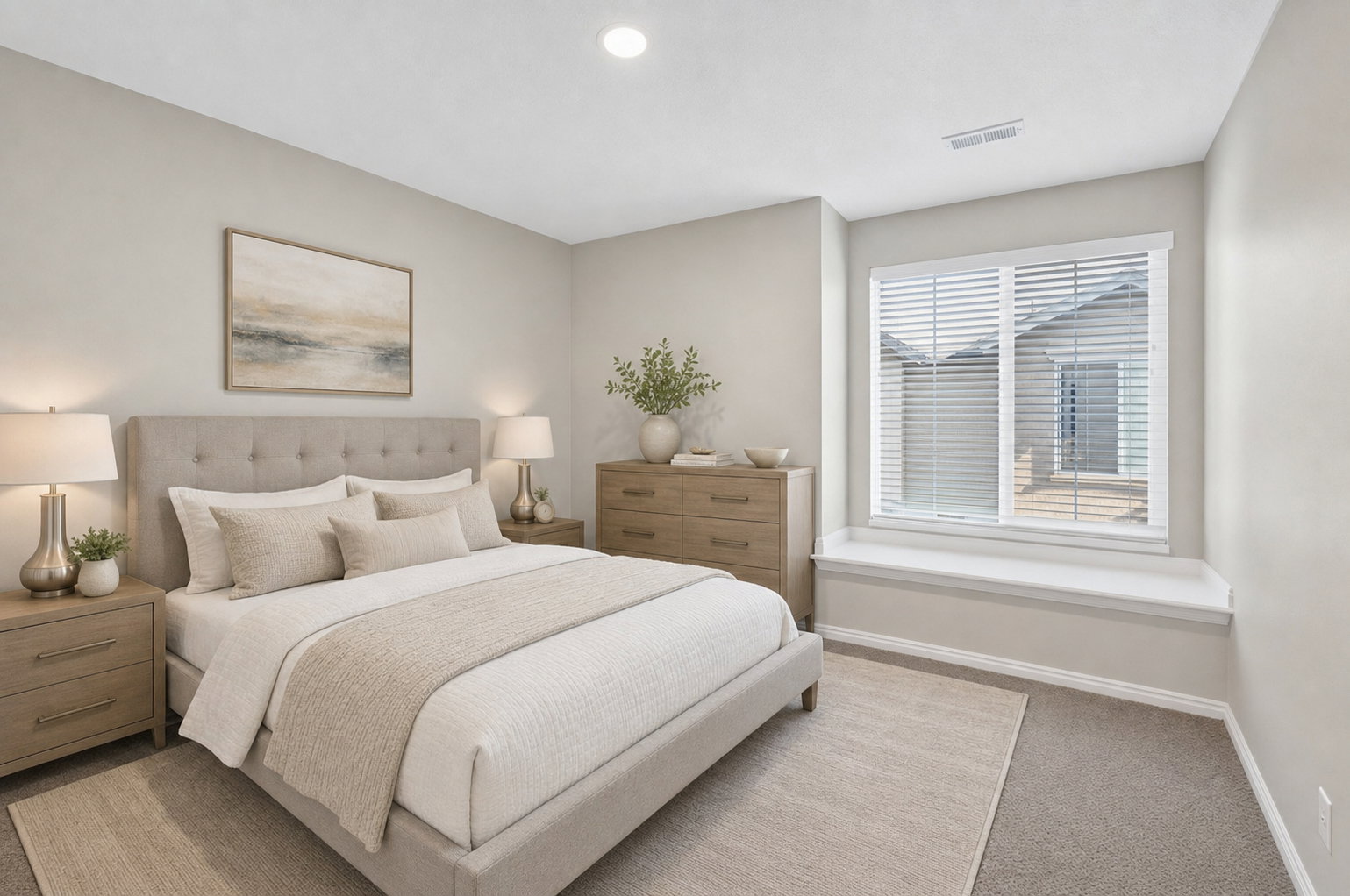 Spacious room featuring neutral-toned walls and carpeted flooring