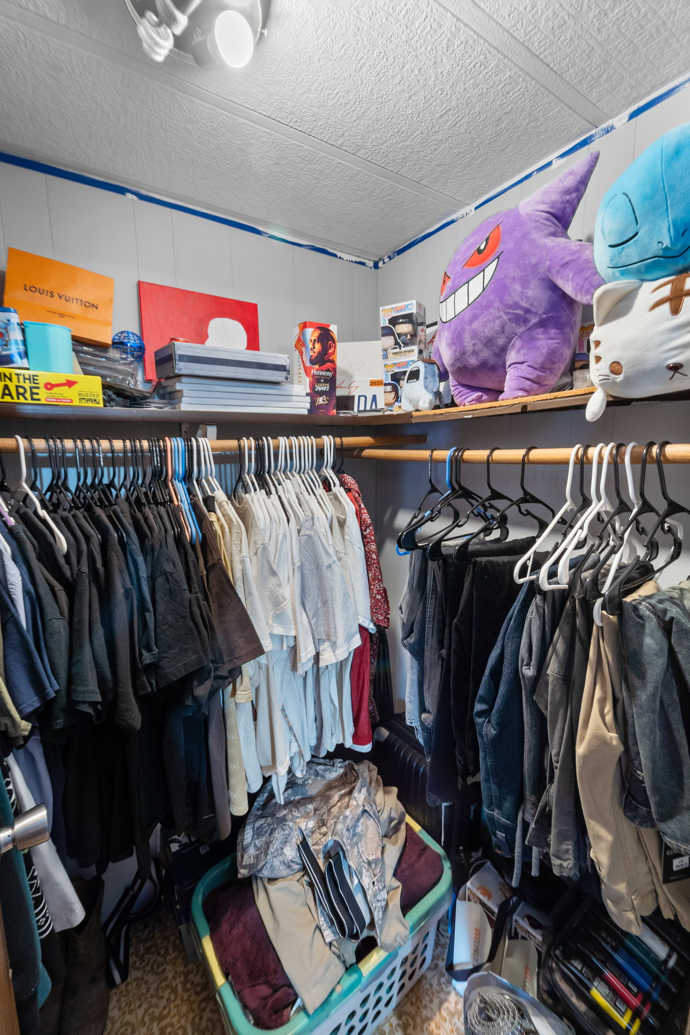Walk-in closet featuring built-in shelving, hanging rods, and a ceiling-mounted light fixture