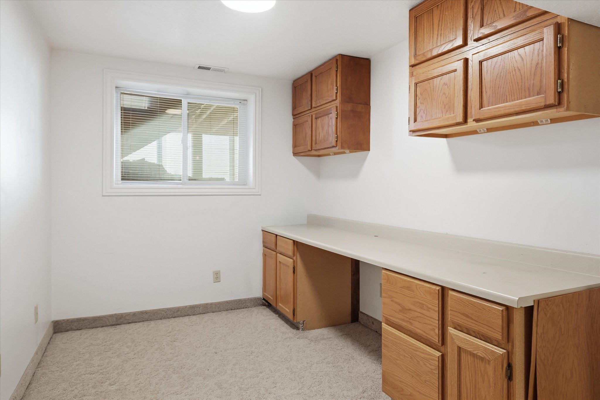 Room featuring a window, light-toned carpeting, and white walls