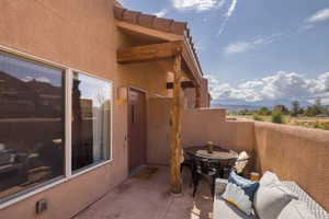 Private patio with textured stucco walls