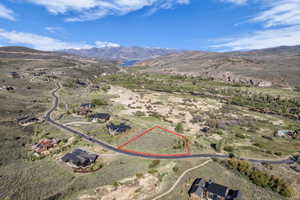 Expansive lot featuring a natural, undeveloped landscape with mature brush, a paved road frontage, and surrounding custom homes