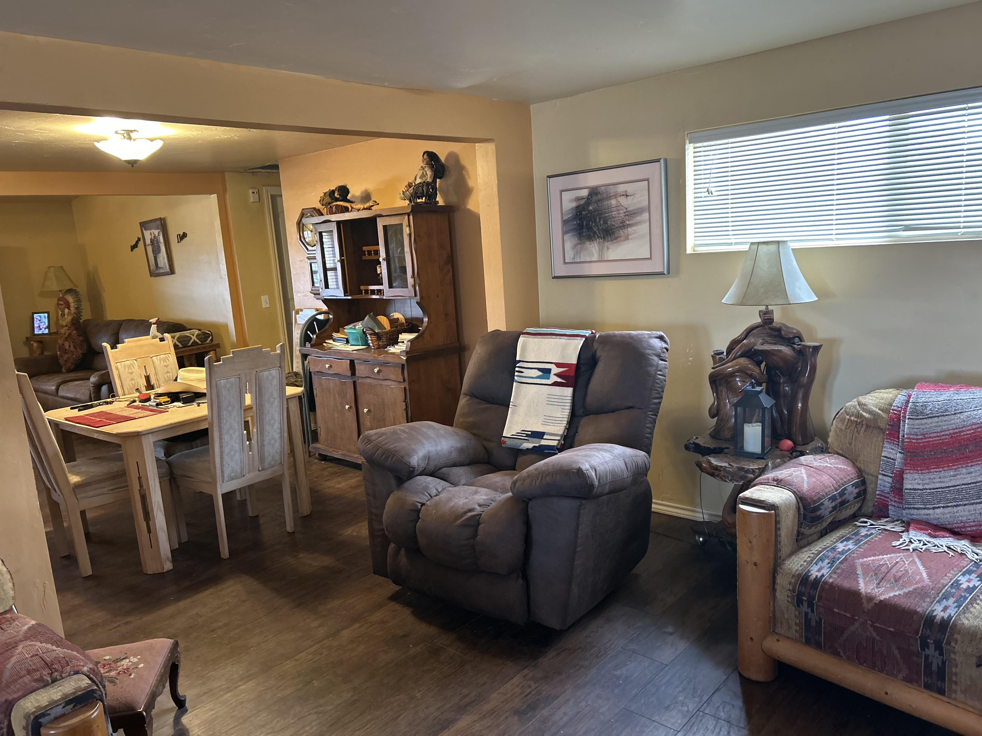 Dining area off den.