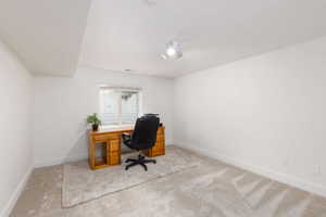 Spacious room featuring neutral carpeting and white walls