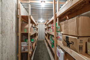 Dedicated storage area featuring concrete walls and overhead lighting