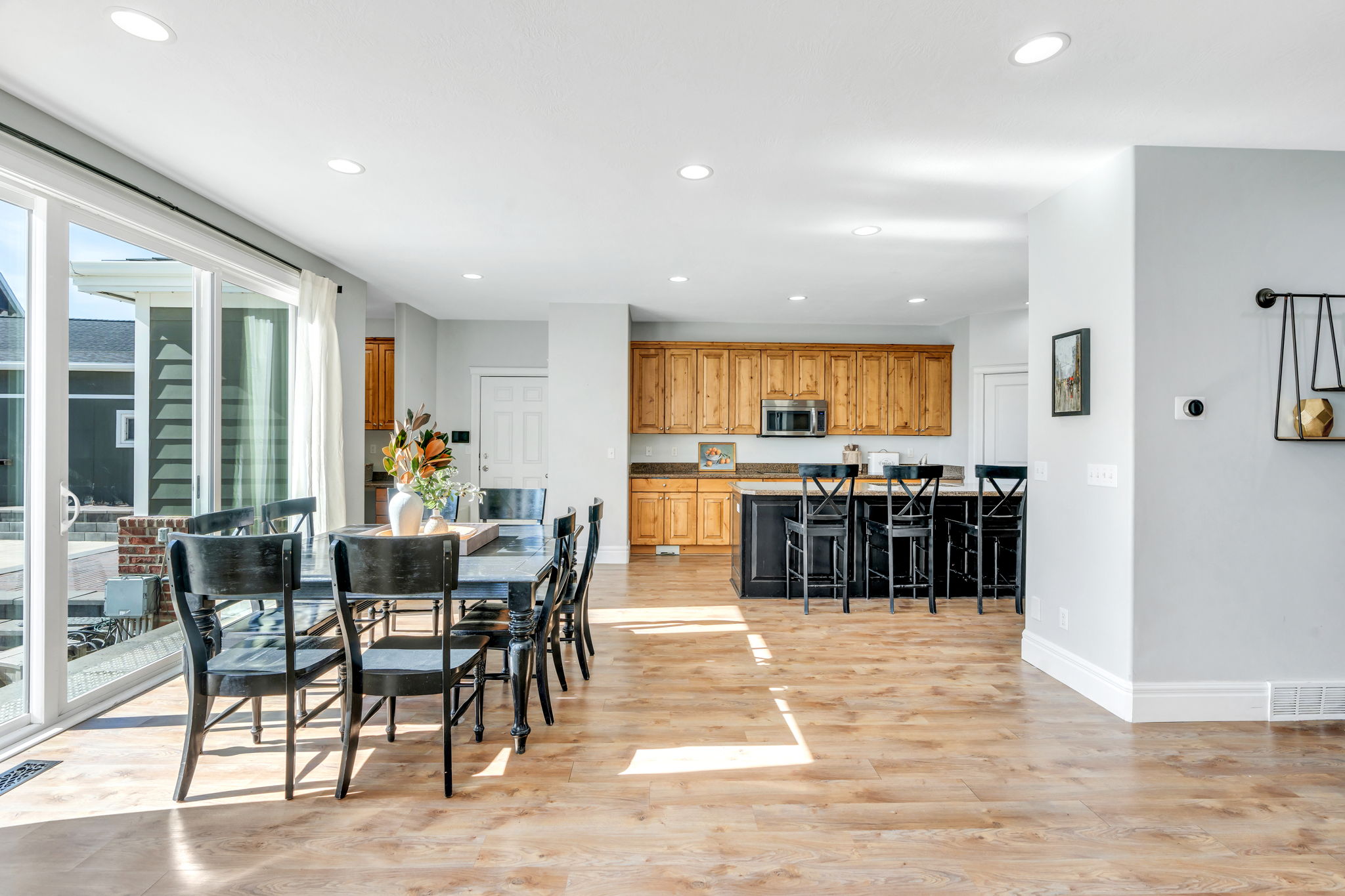 Dining area with recessed lighting