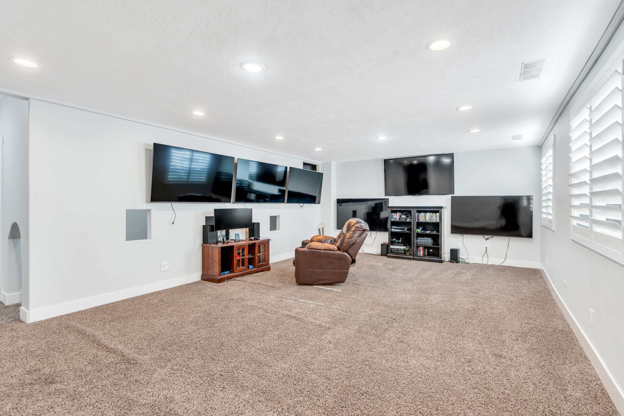 Carpeted basement family game room