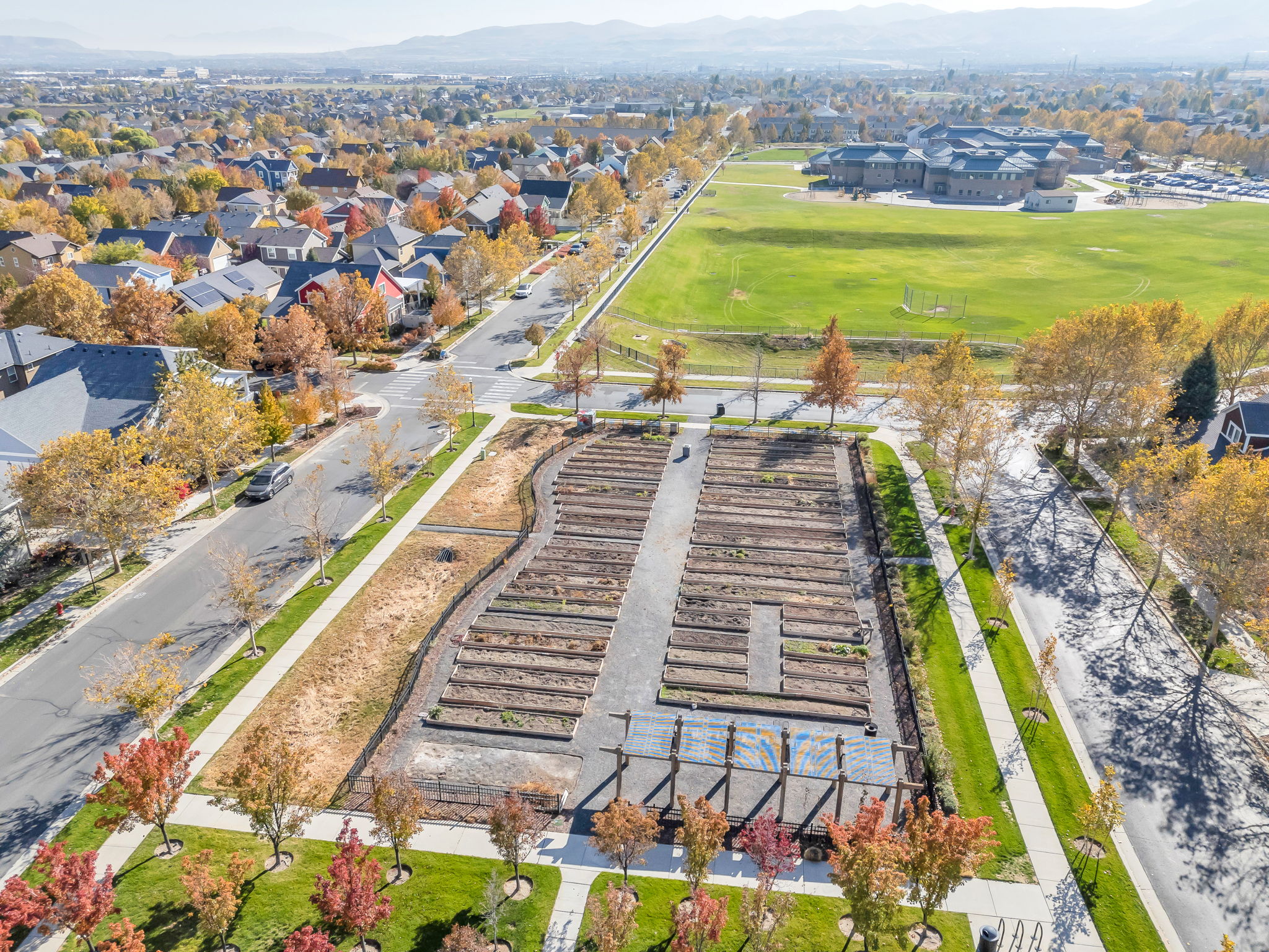 Aerial perspective of community garden