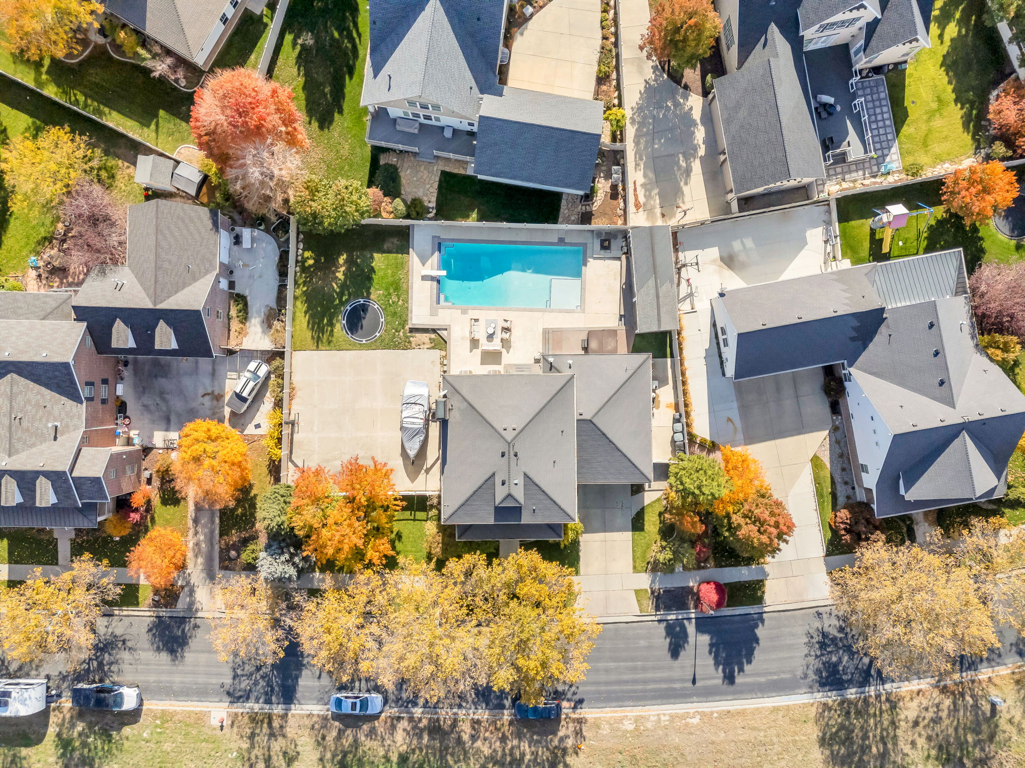 Aerial view of subject property with pool