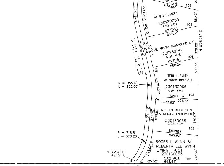 Survey Plat. Detailing individual property parcels with dimensions and owner names