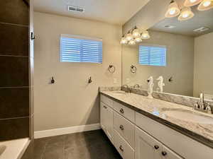 Dual vanity with undermount sinks and granite-finish countertops