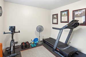 Room featuring light neutral wall paint and carpeting
