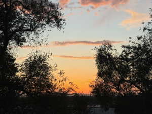 Expansive sky with orange and pink clouds