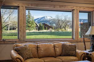 Interior space featuring a mountain view