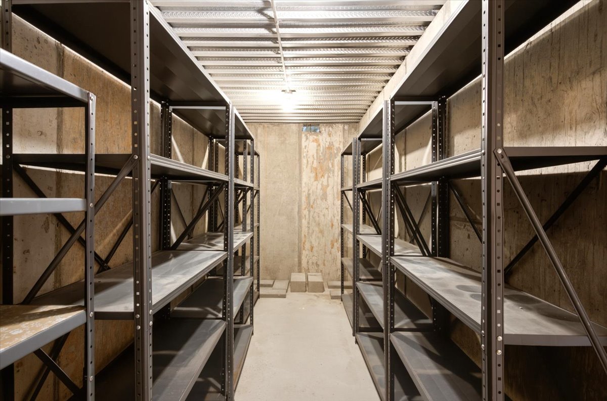 Dedicated storage room featuring concrete walls and flooring