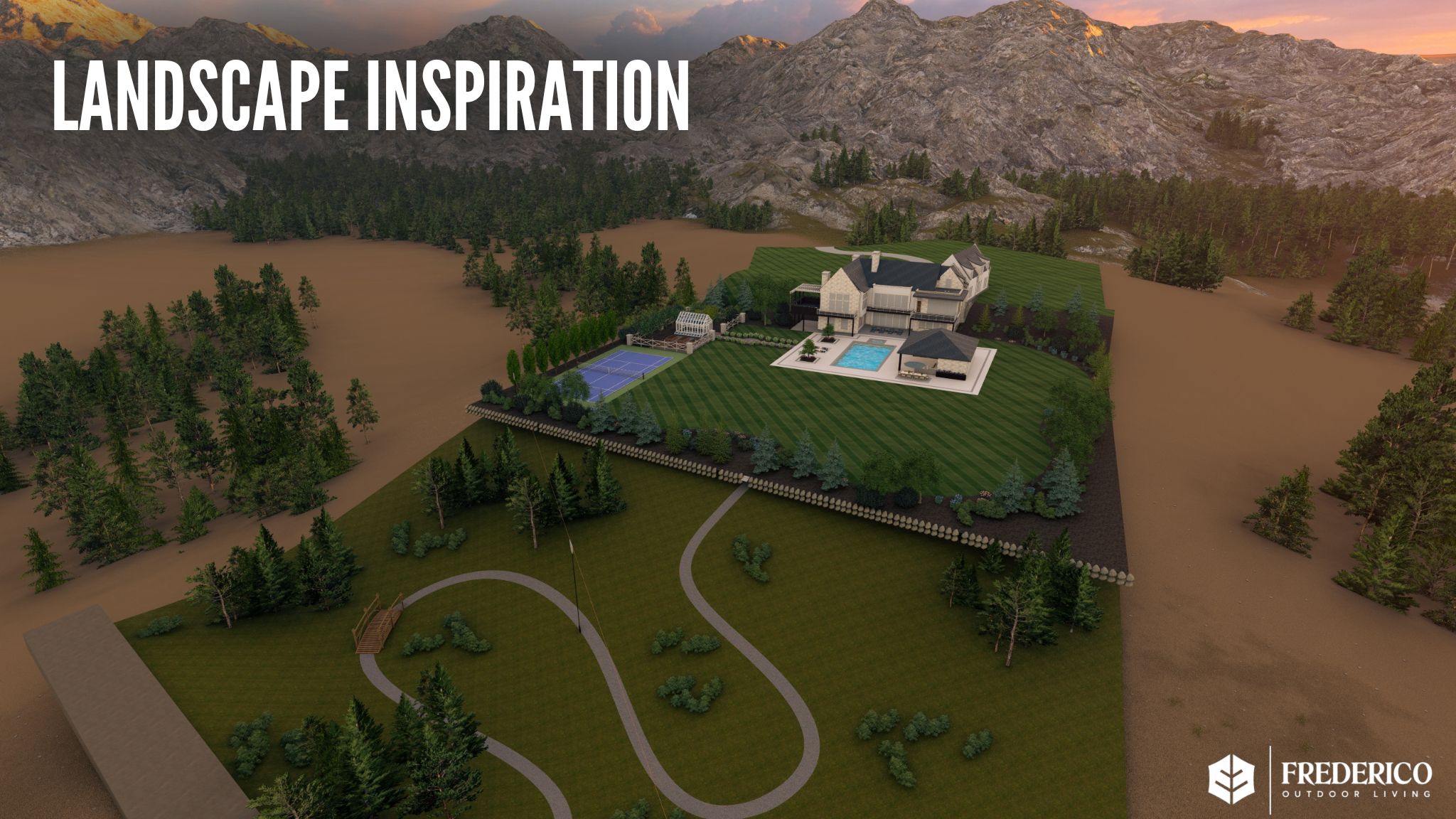 Extensive property featuring a grand residence, a swimming pool, and a tennis court