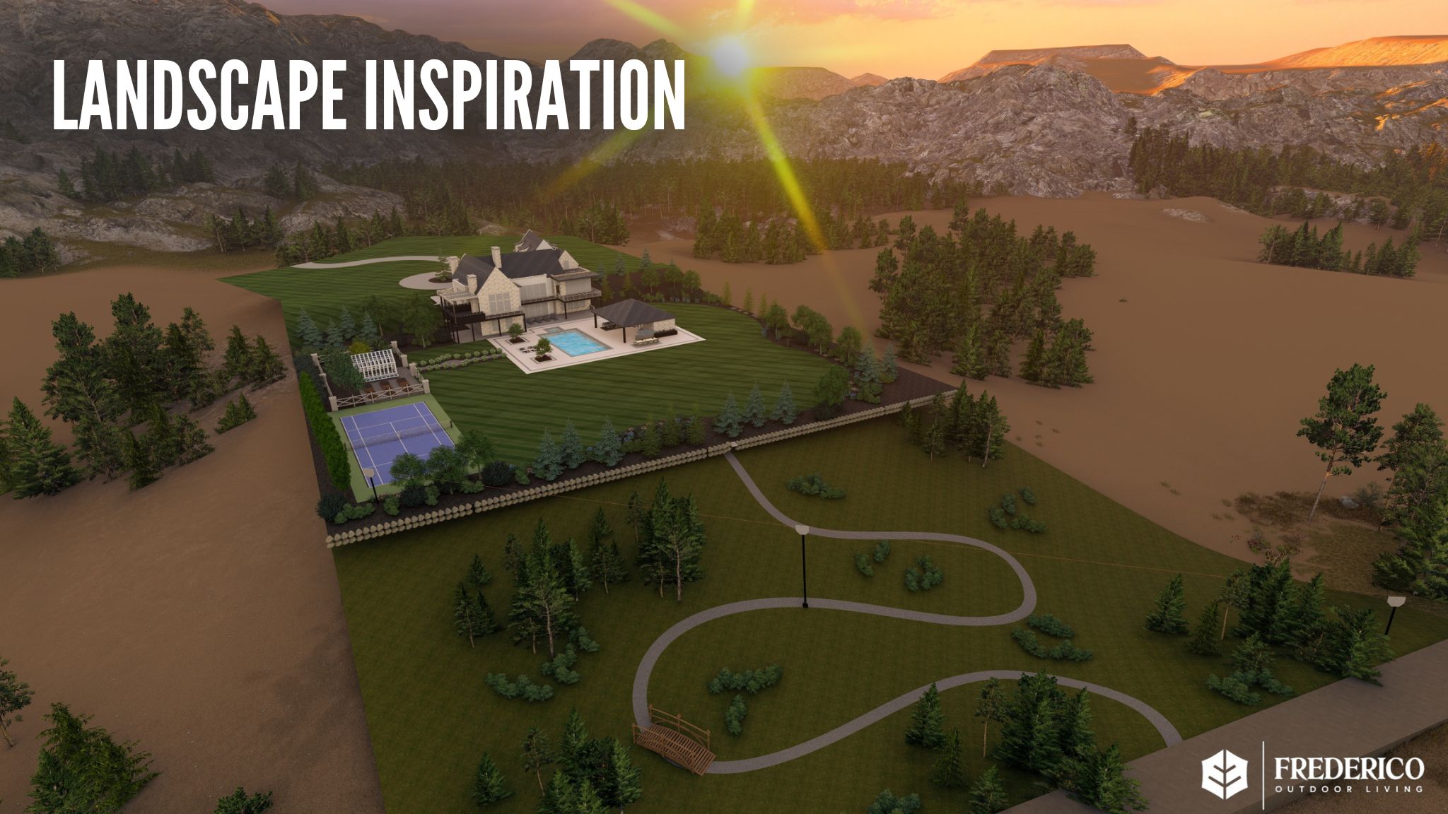 Expansive estate featuring a large main residence, swimming pool, and dedicated tennis court