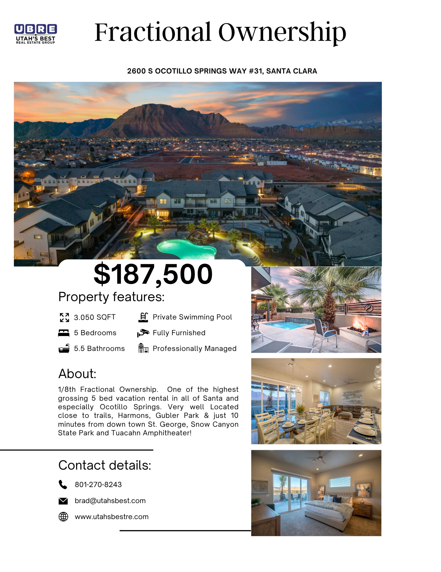Fractional Ownership Listing. Presenting property details, features, and contact information