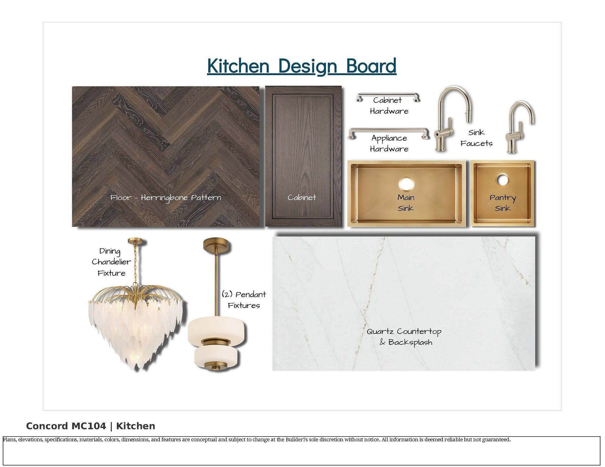 Kitchen Design Board. Presentation of material and fixture selections for the property's kitchen