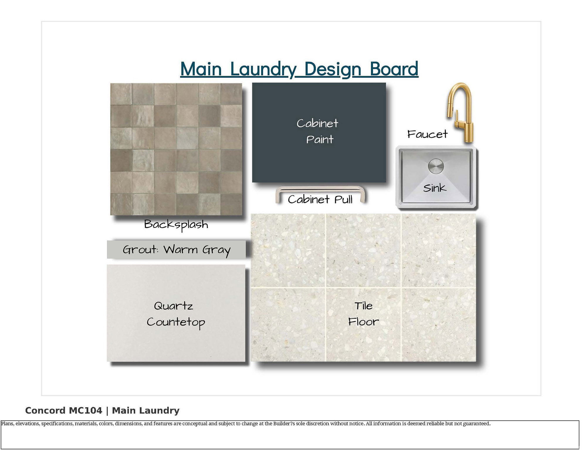 Design Board. Displaying material and fixture selections for the property's laundry area