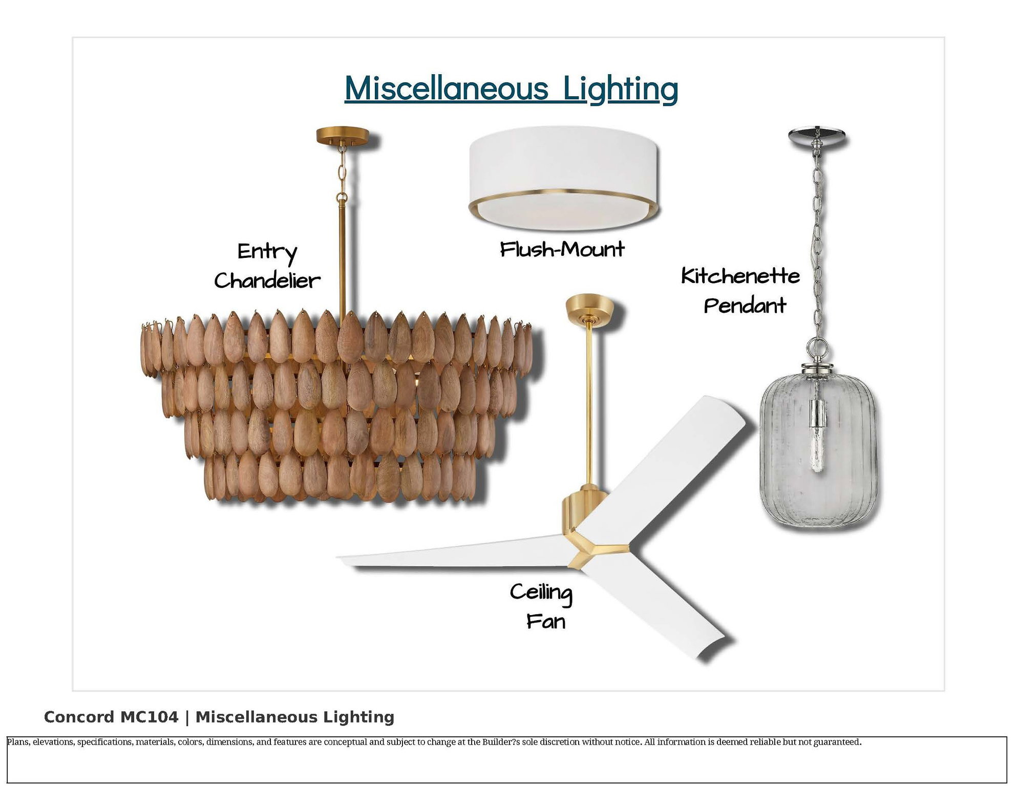 Property Specification, Lighting Fixtures. Displaying various lighting options for the property