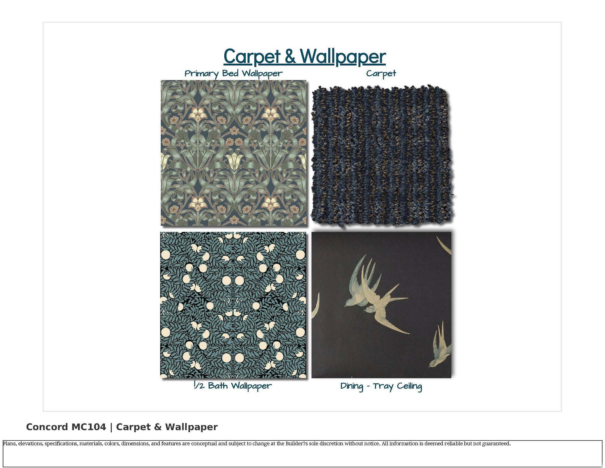 Finishes Selection, Carpet & Wallpaper. Displaying material choices for the property