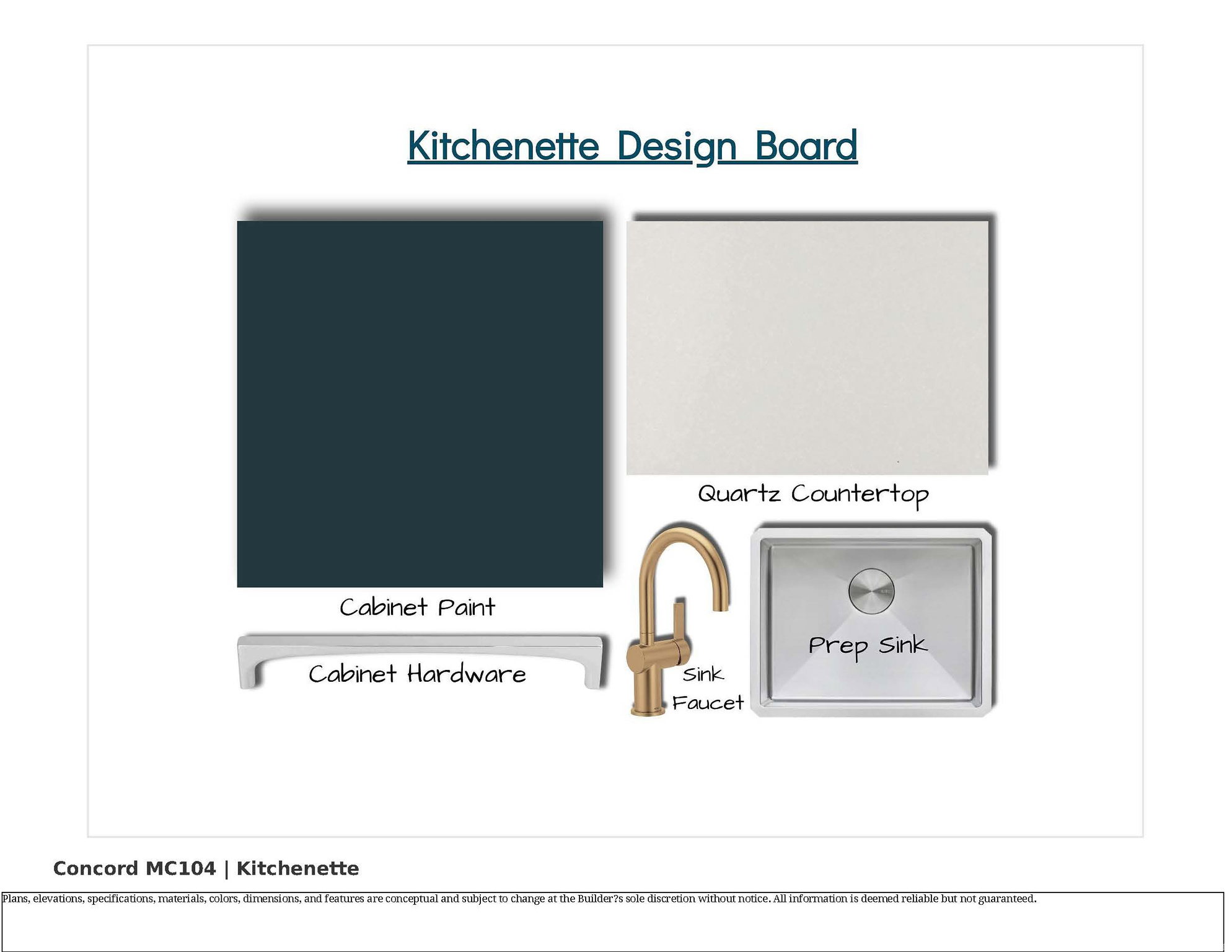 Kitchenette Design Board. Providing material and finish selections for the kitchenette in the property