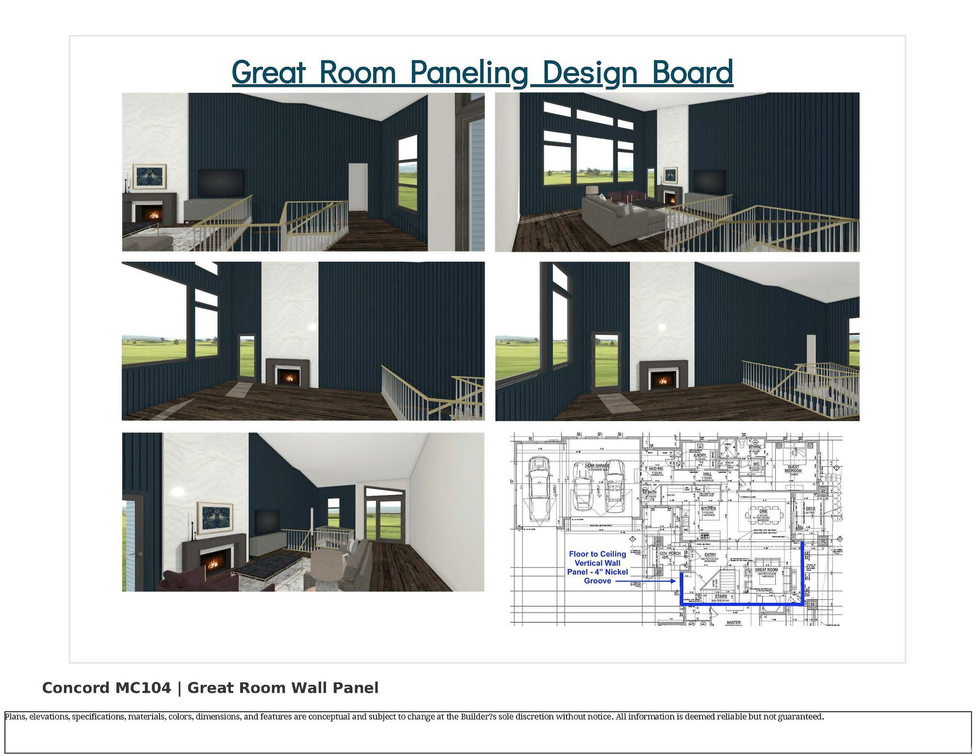 Design Board. Illustrating paneling specifications and layout for the property's great room
