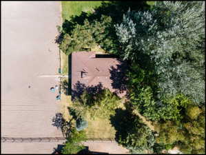 Aerial photo directly over the cabin and property