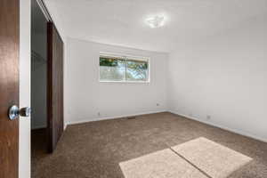 Carpeted room with white painted walls and ceiling