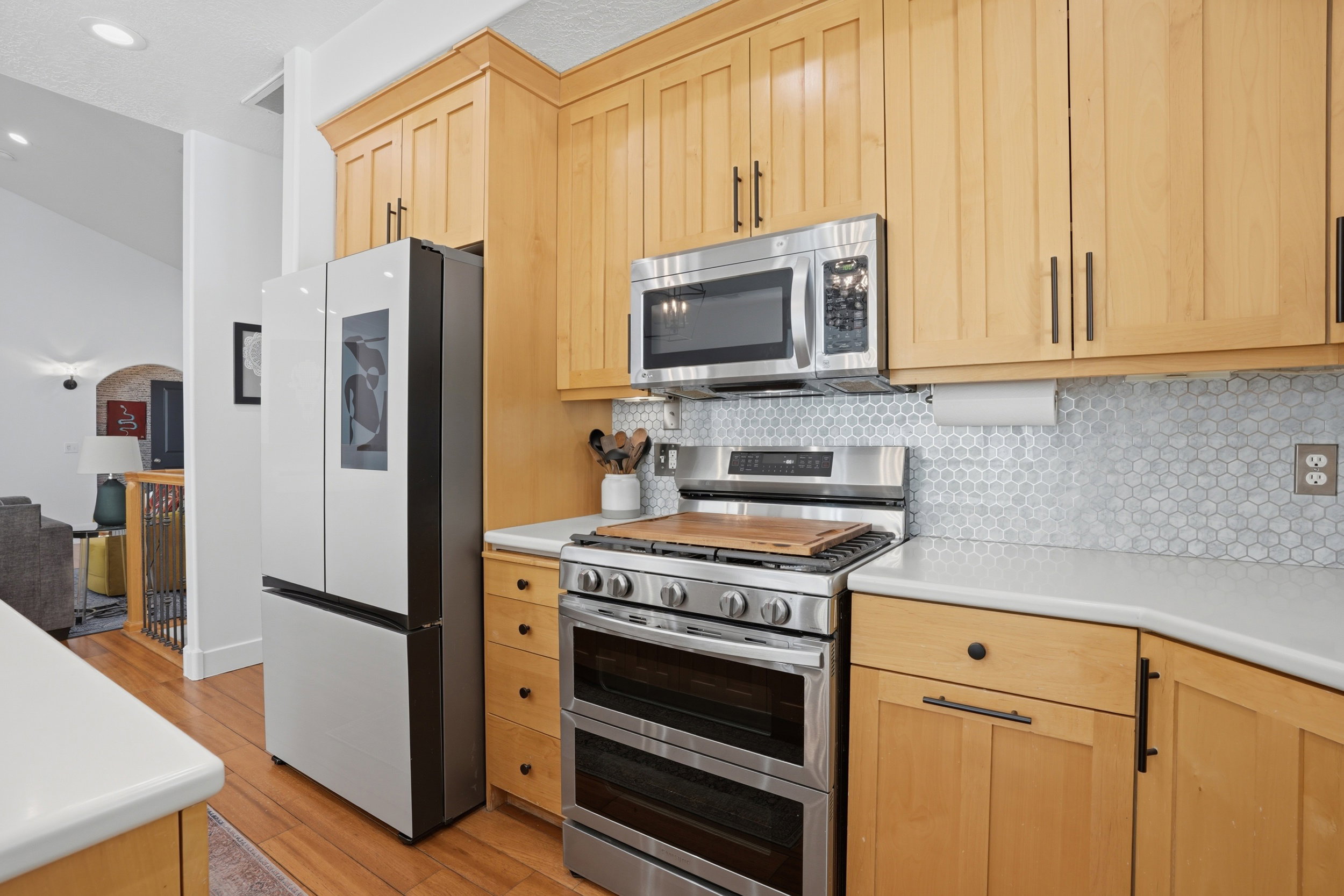 New Bespoke refrigerator and freezer, gas stove with double ovens