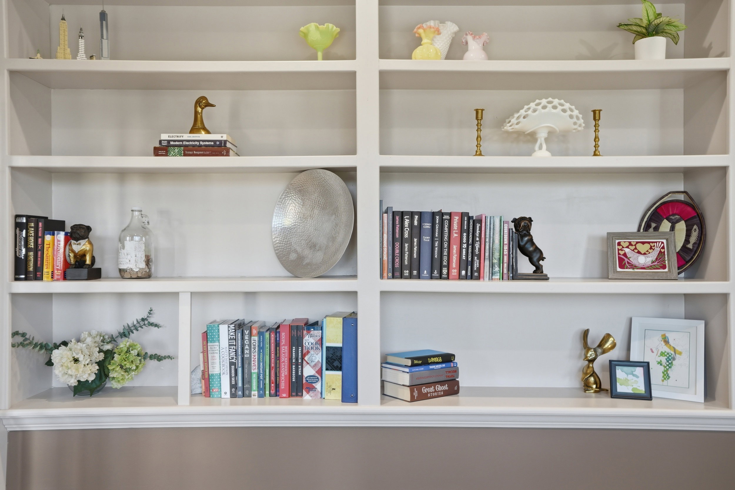 Beautiful built-in shelving unit expands 2 walls of your new office space