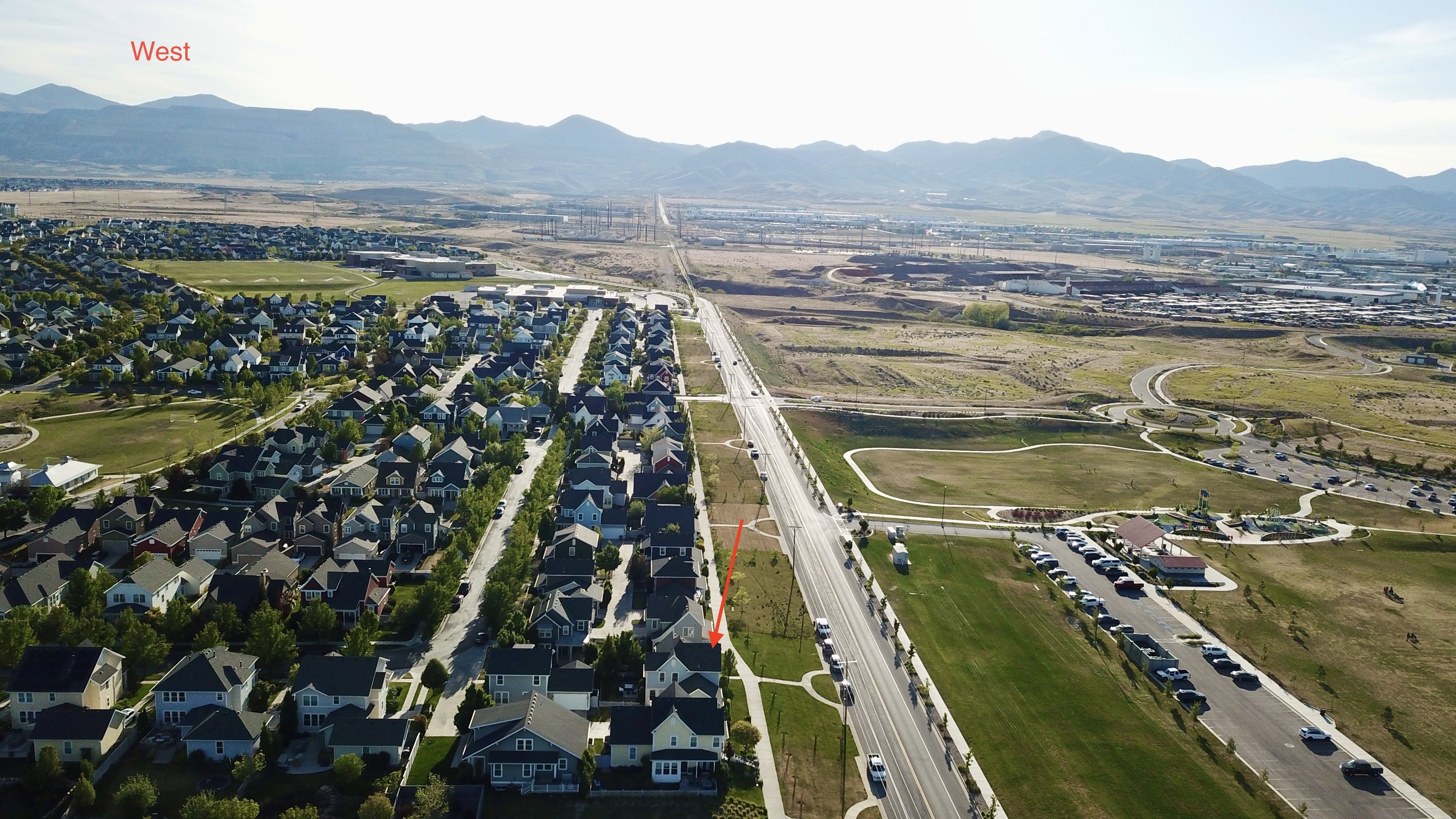 Aerial view looking West.