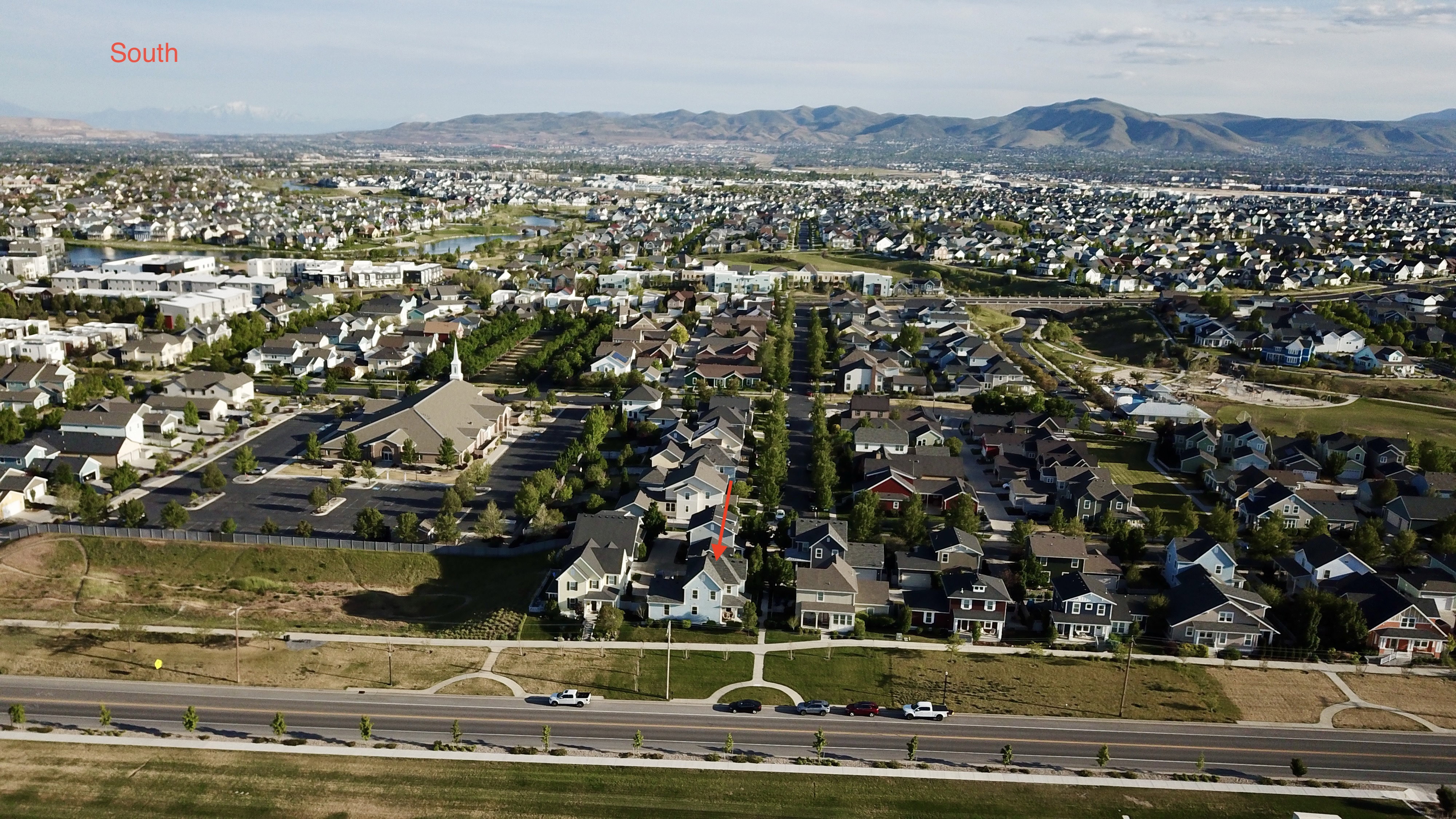 Aerial view looking South.