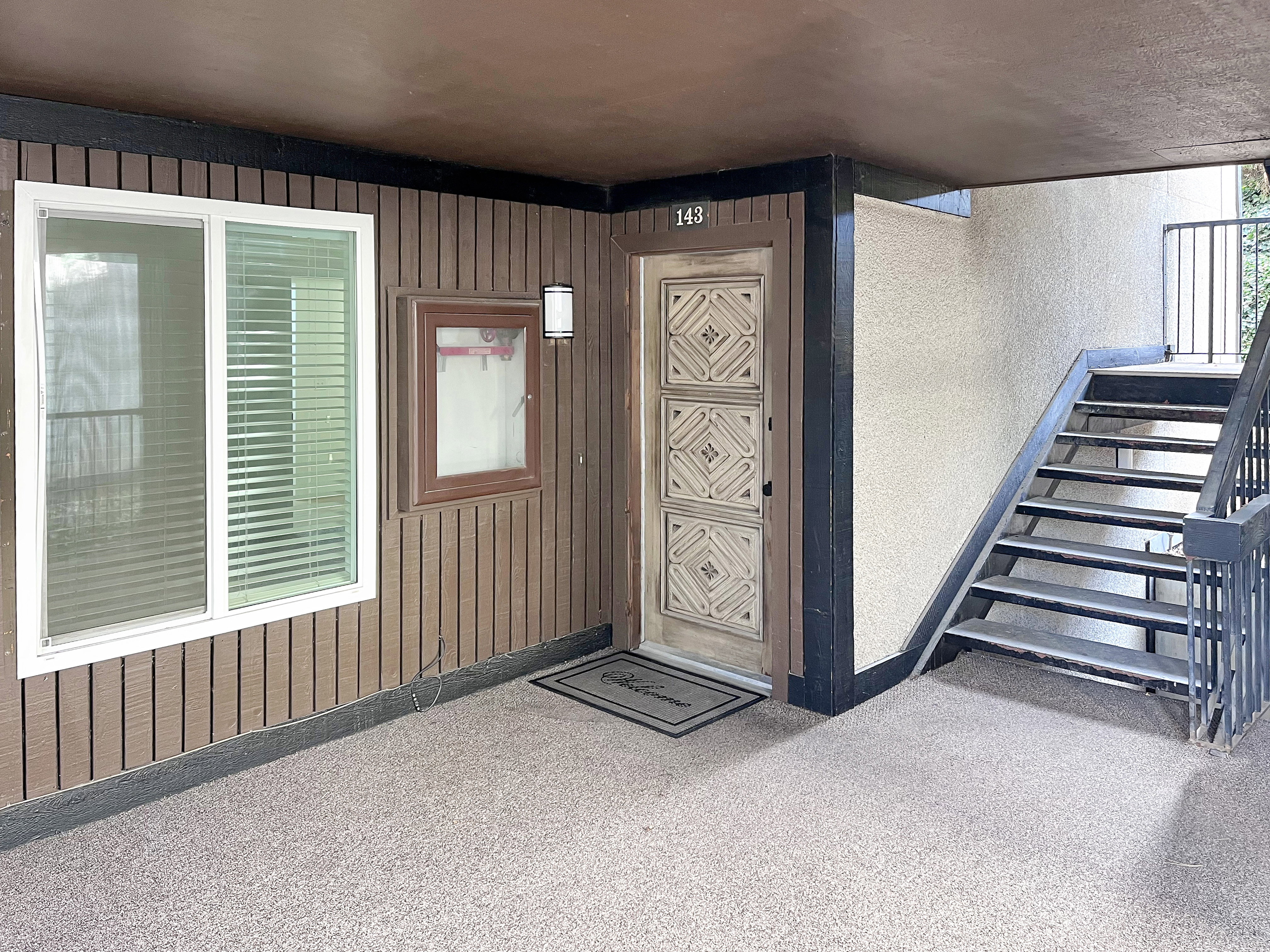 Spacious exterior covered entryway