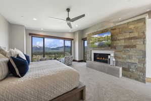 Expansive windows revealing mountainous scenery
