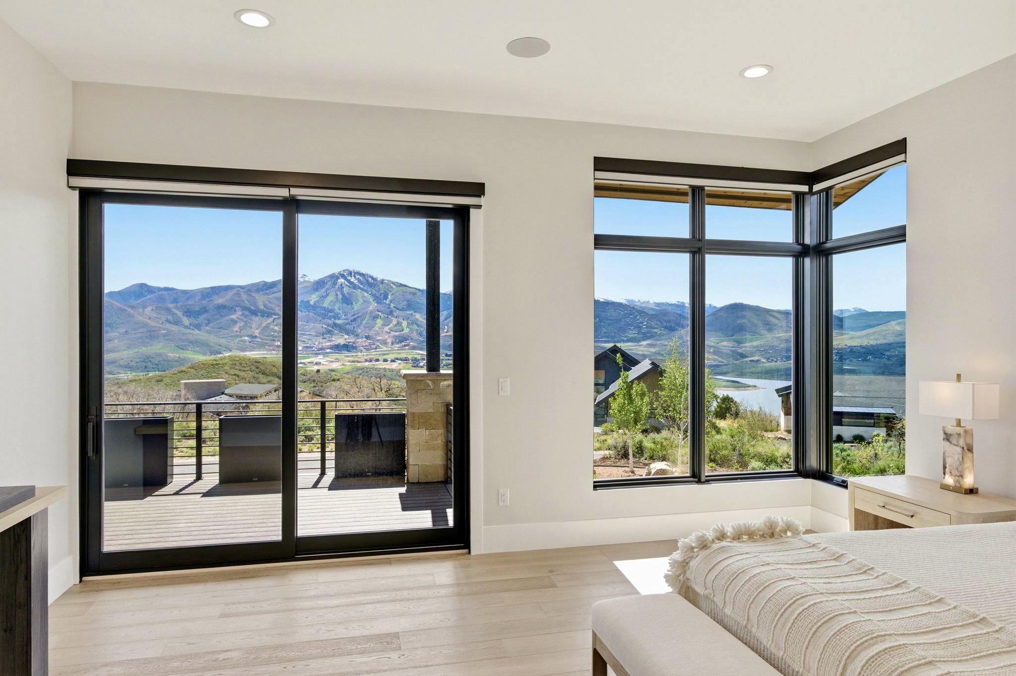 Spacious room with light wood-finish flooring