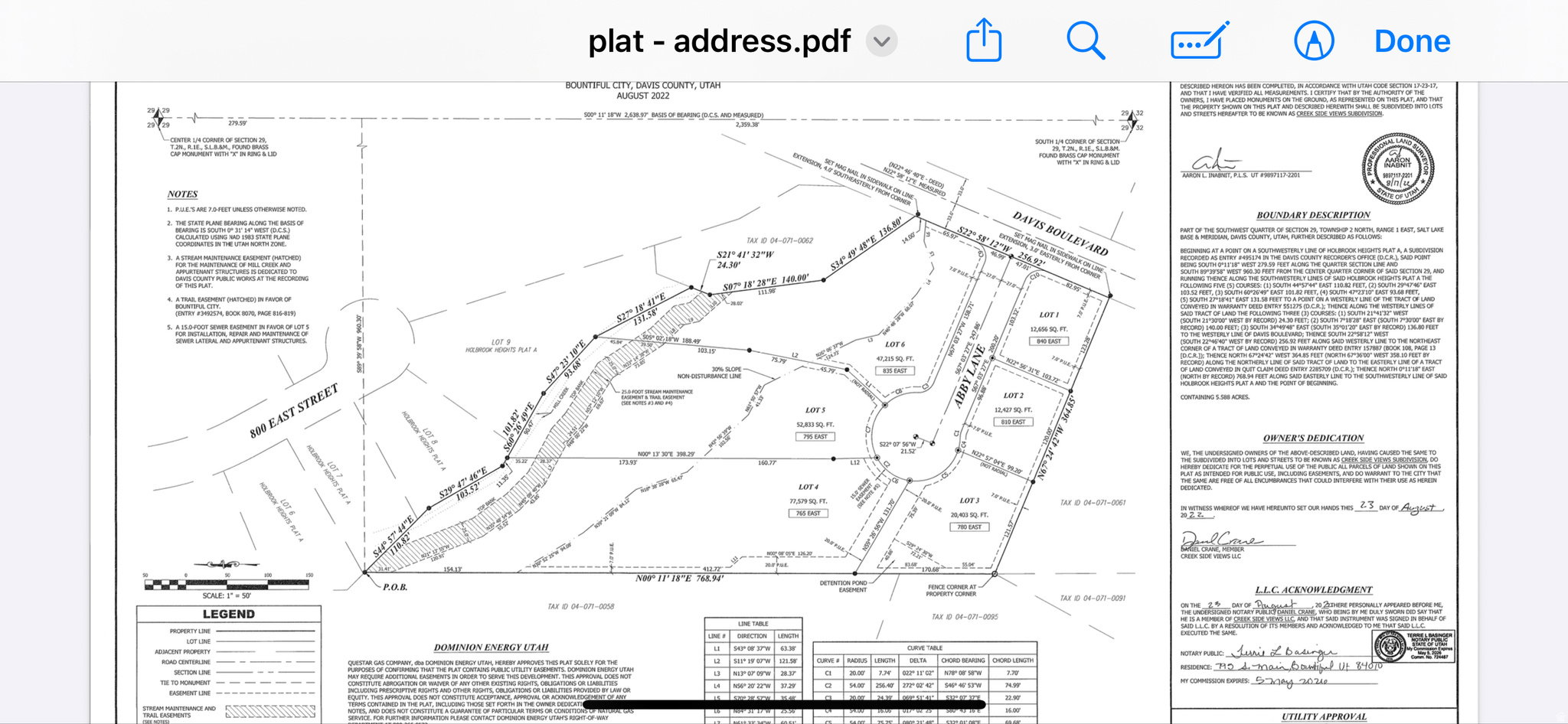 Plat Map. Illustrating the subdivision of a land parcel into individual lots with associated legal descriptions and survey details