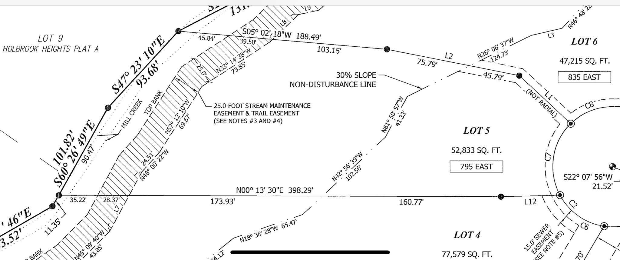 Plat Map. Illustrating lot dimensions, easements, and topographical features for the property