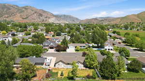 Aerial depiction of a residential neighborhood featuring established homes with varying architectural styles